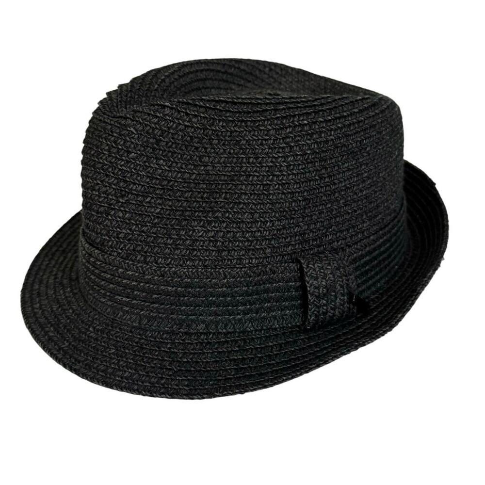 Angela & William Fedora Sun Hat 24” S/M Black Woven Straw Paper Classic Outdoor